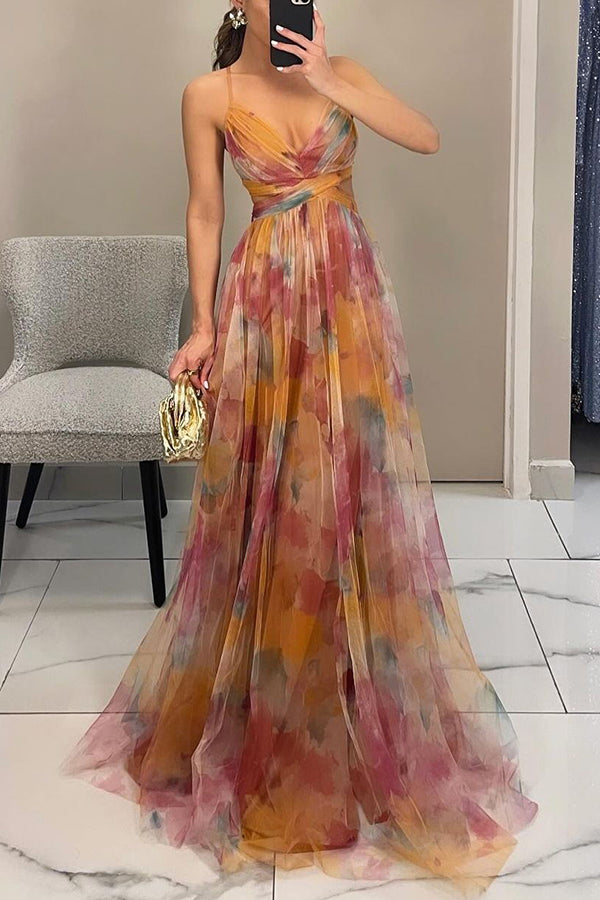 Alina – Vestido largo con escote en V para invitados de boda
