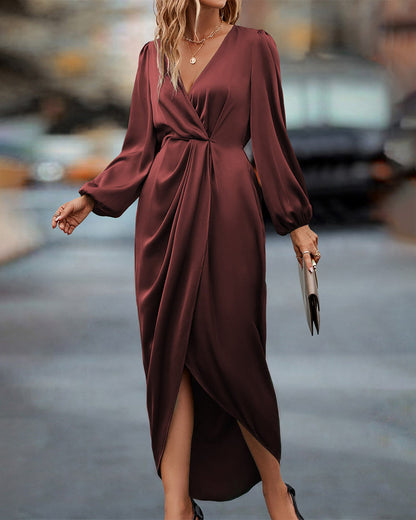 Leona – Elegante vestido con escote en V y mangas abullonadas