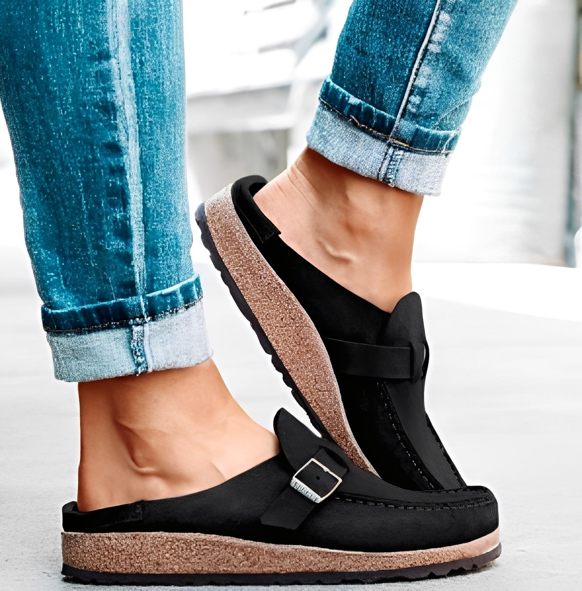 Briana - Sandalias cómodas y fáciles de poner con hebilla para mujer