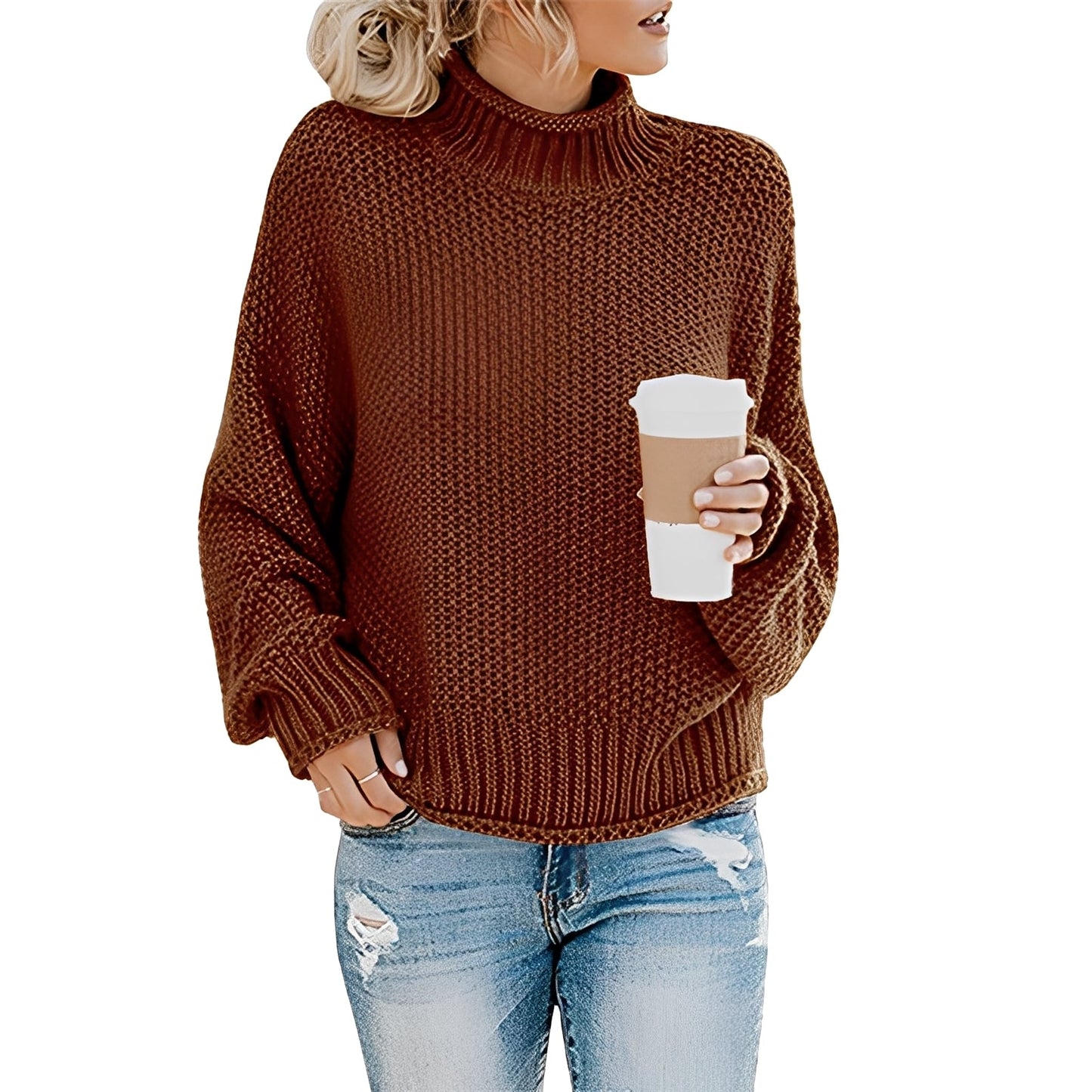 Evalyn - Suéter de punto casual con cuello alto para mujer