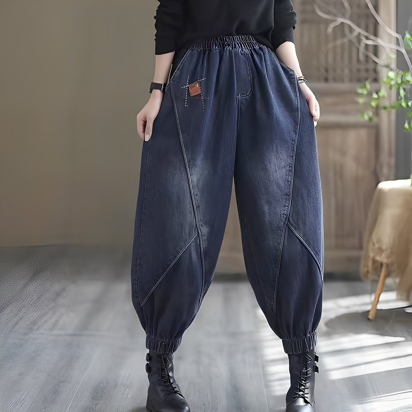 Shyanne - Pantalones de mezclilla con cintura elástica para damas