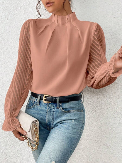 Cassandra - Blusa de chiffon elegante con mangas largas para mujer