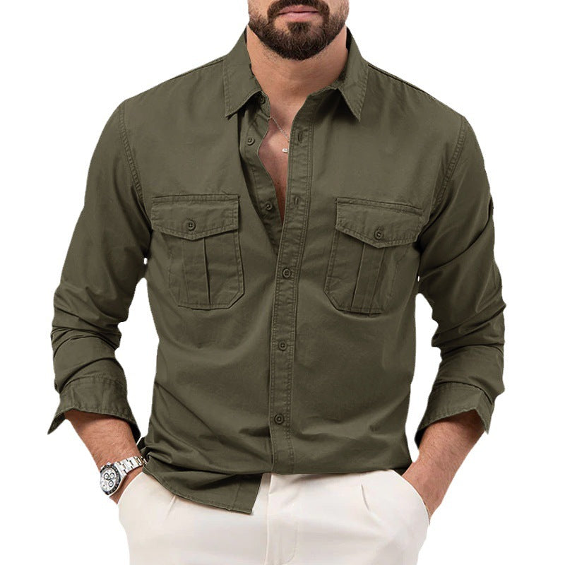 Dennis - Camisa tradicional de manga larga con bolsillos para hombres