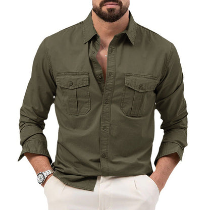 Dennis - Camisa tradicional de manga larga con bolsillos para hombres