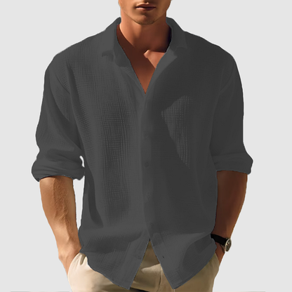 Cedric - Camisa larga casual y unicolor con cuello tipo solapa