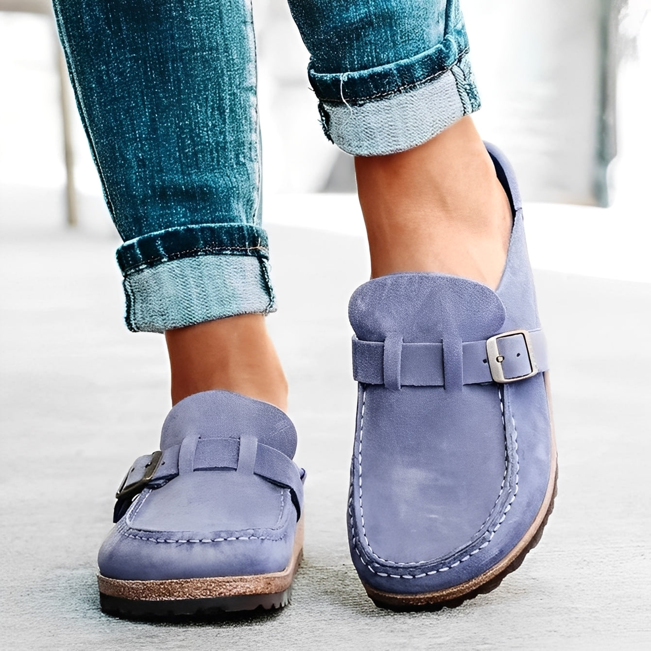 Briana - Sandalias cómodas y fáciles de poner con hebilla para mujer