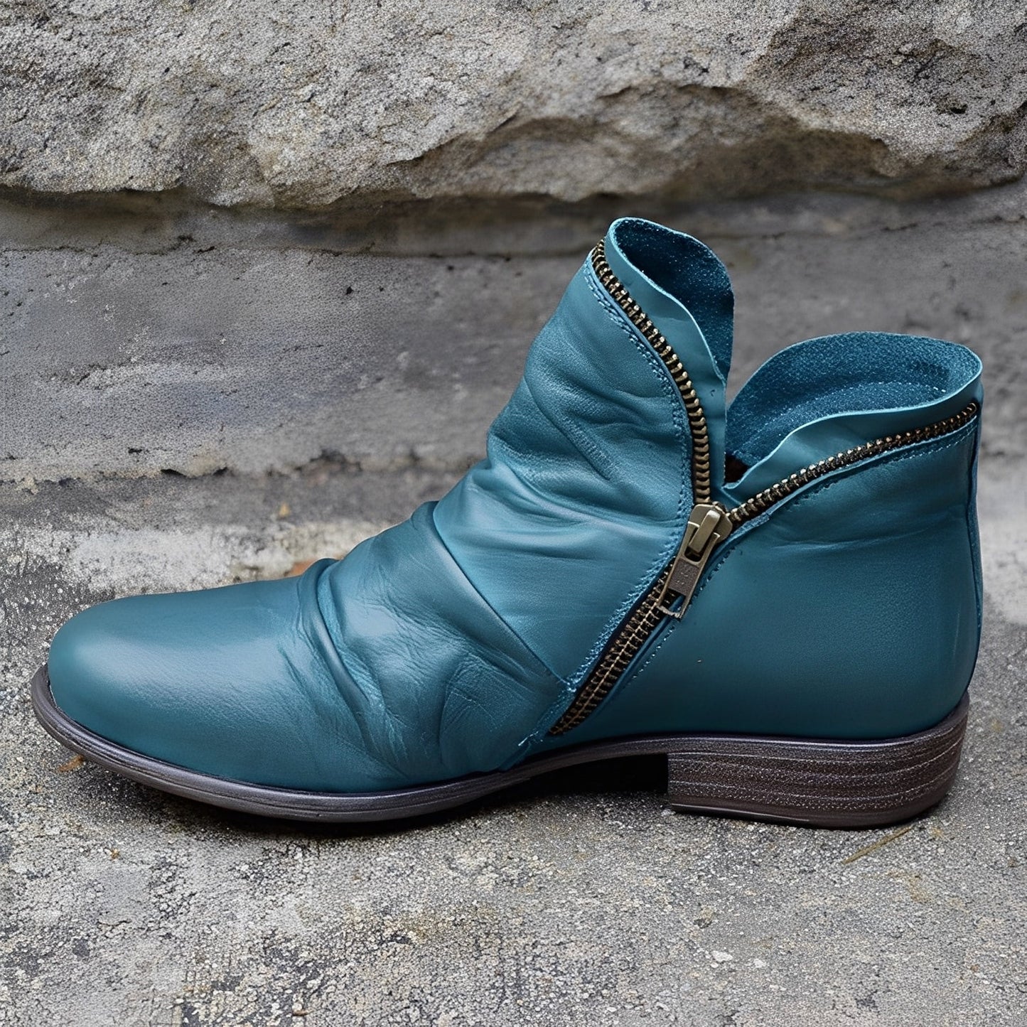 Veronica - Botas de cuero antiguas con cremallera para mujer