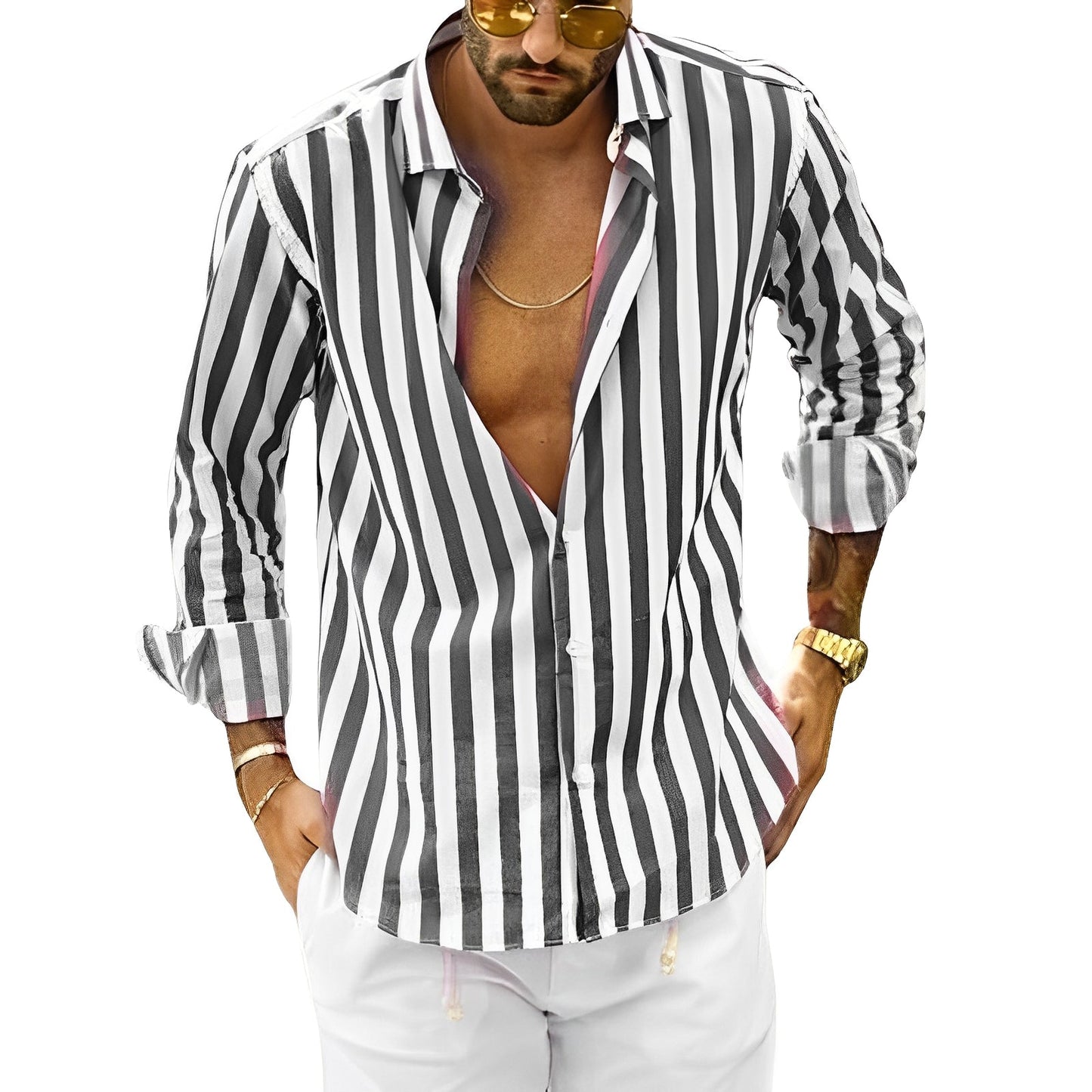 Greyson - Camisa cómoda de verano con rayas para hombres