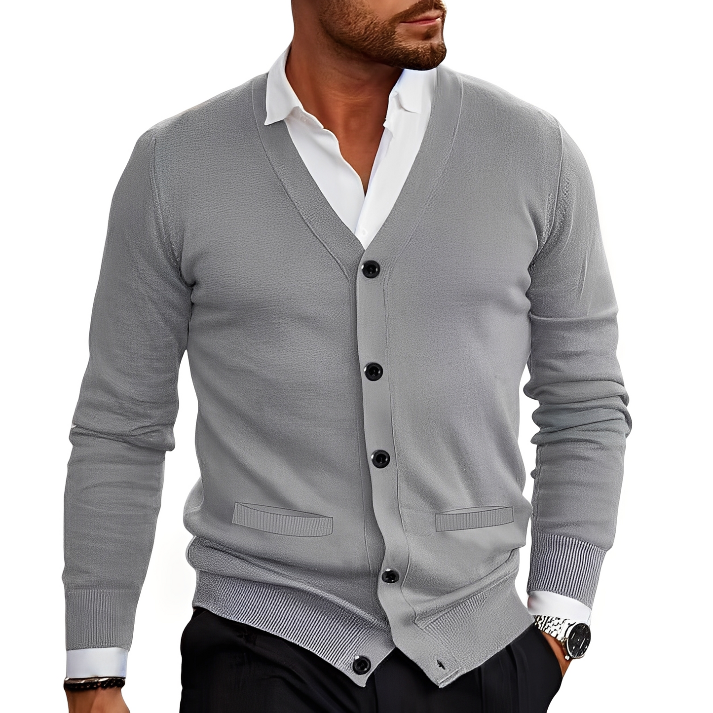 Kyler - Chaqueta de punto moderna con botones para hombres