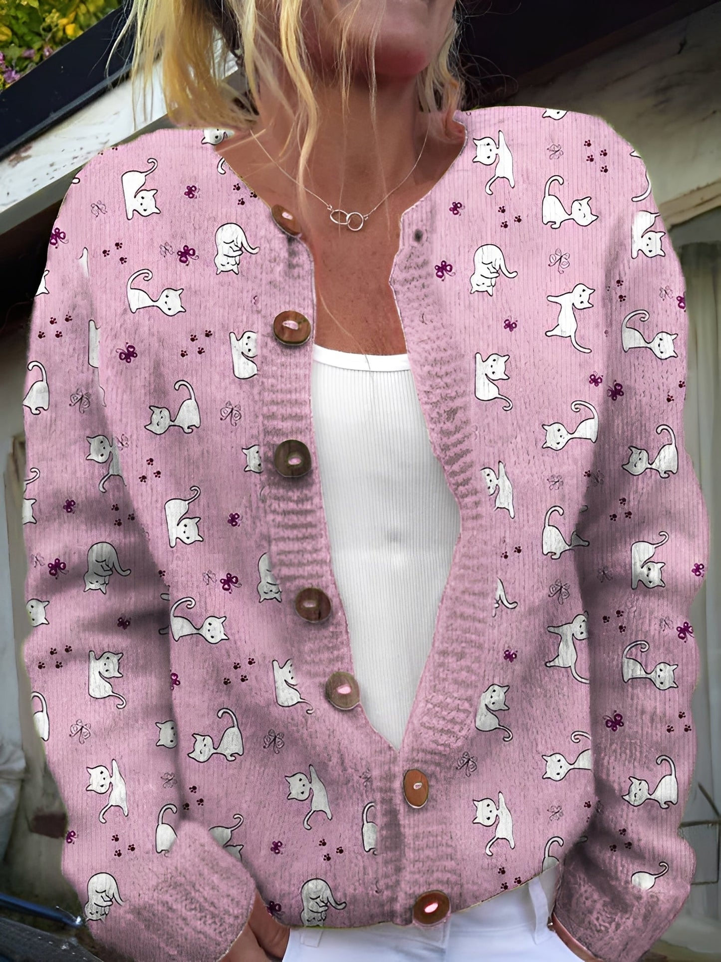 Kandace - Linda Chaqueta de Punto con Flores para Mujer