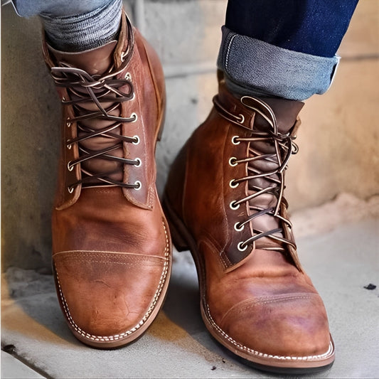 Jaydon - Botines clásicos de cuero con punta redondeada para hombres