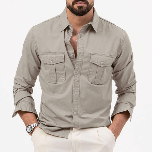 Dennis - Camisa tradicional de manga larga con bolsillos para hombres