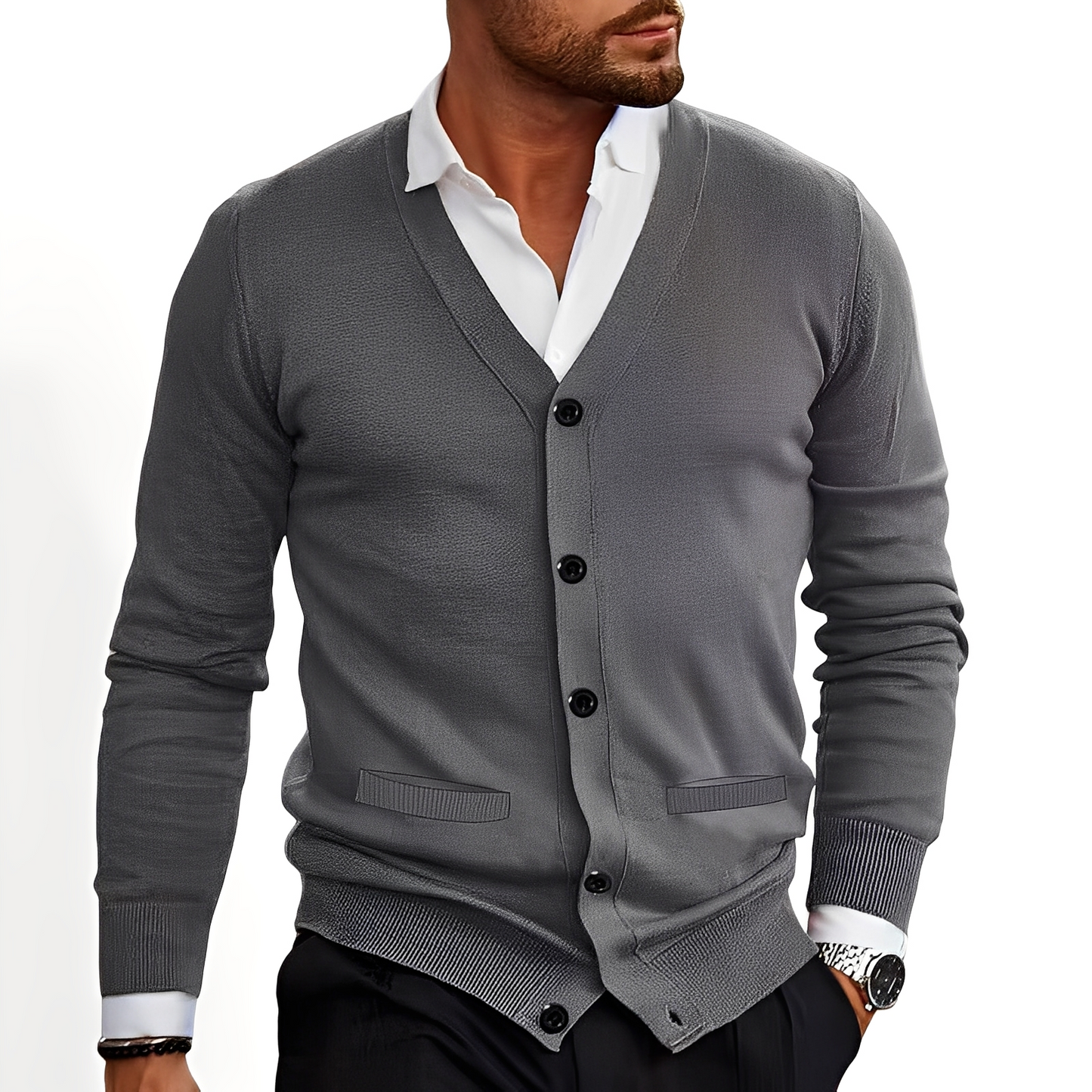 Kyler - Chaqueta de punto moderna con botones para hombres