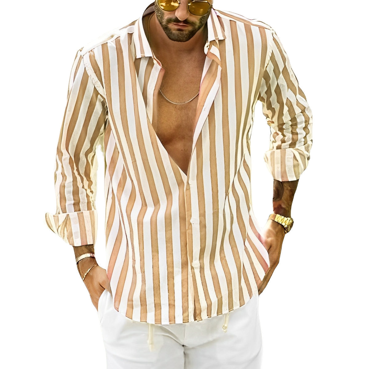 Greyson - Camisa cómoda de verano con rayas para hombres