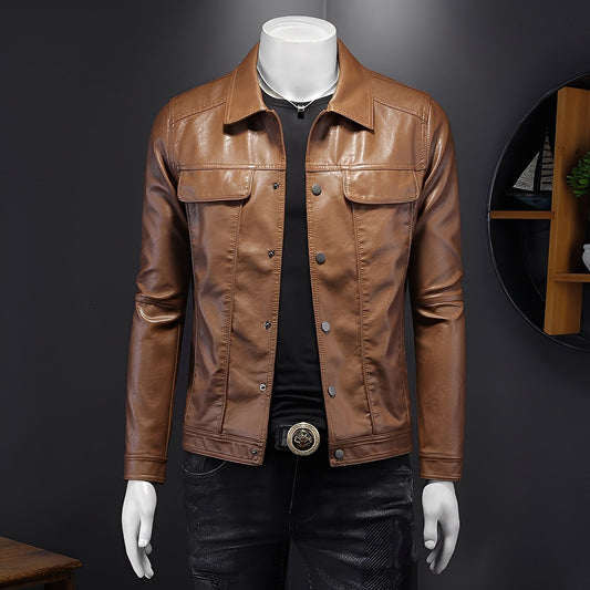 Déodat - Chaqueta de cuero para hombre con mangas largas