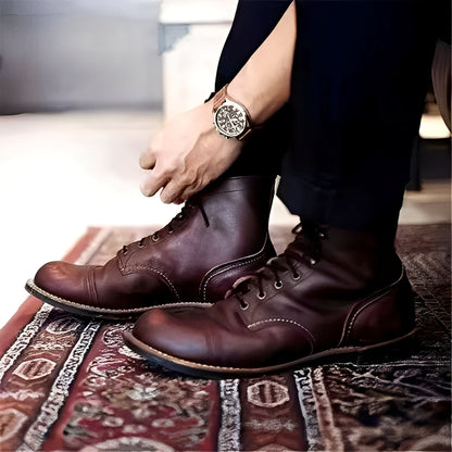 Garrick - Botas de Cuero Retro Estilo Sólido para Hombres