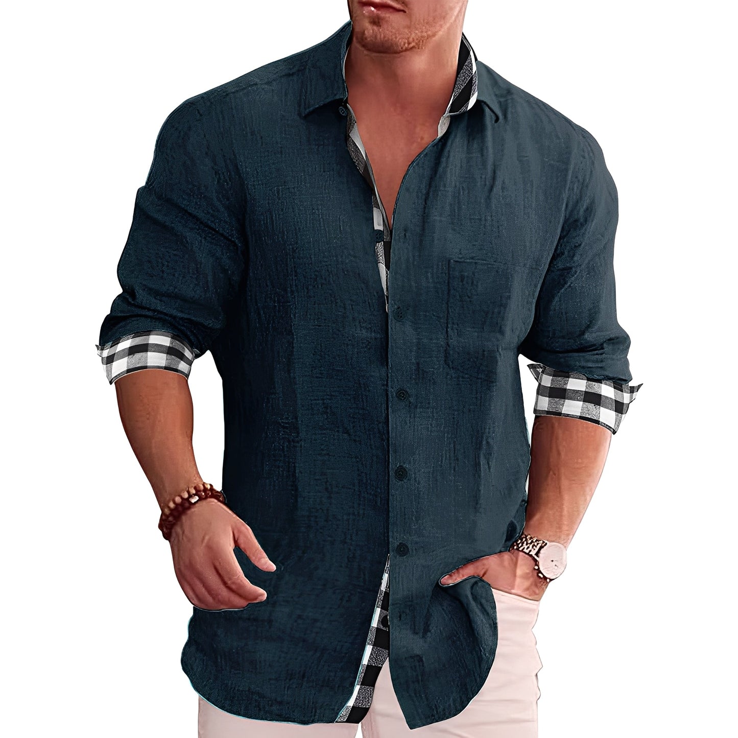 Ronald - Camisa de Cuadros para Hombre, Estilo Casual