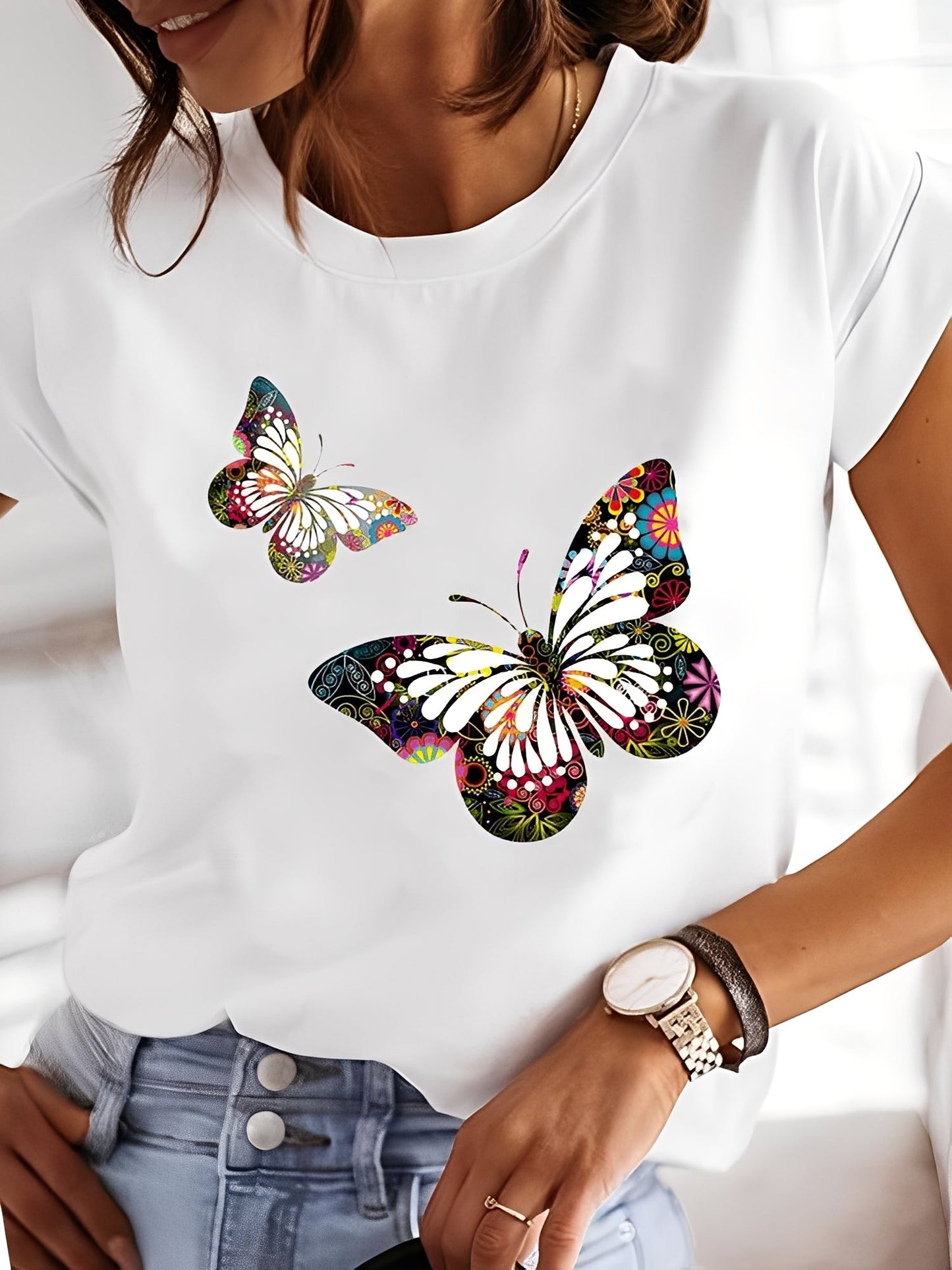 Annalise - Blusa estampada de manga corta, estilo casual para mujer