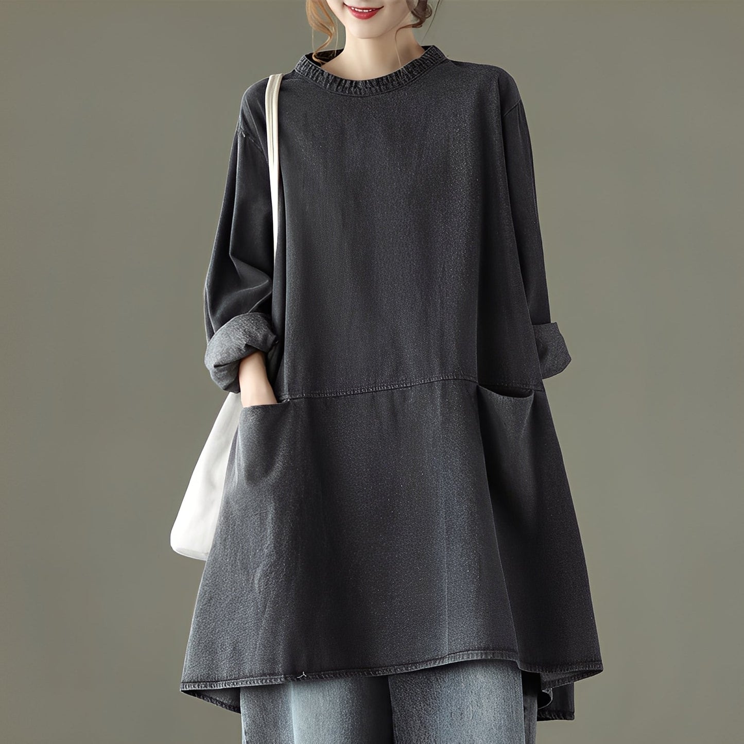 Valerie - Vestido largo de mezclilla con bolsillos para mujer