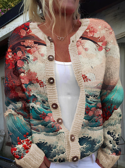 Kandace - Linda Chaqueta de Punto con Flores para Mujer