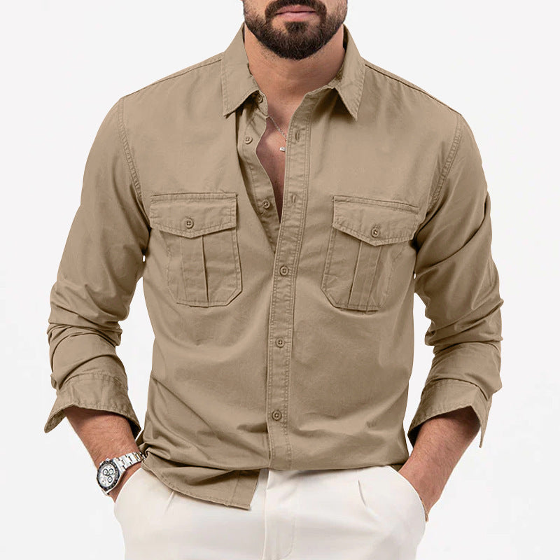 Dennis - Camisa tradicional de manga larga con bolsillos para hombres