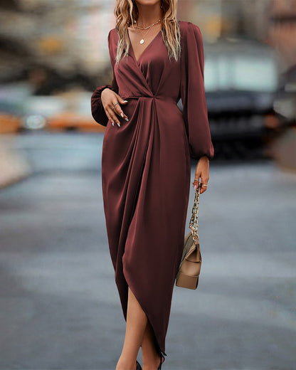 Leona – Elegante vestido con escote en V y mangas abullonadas
