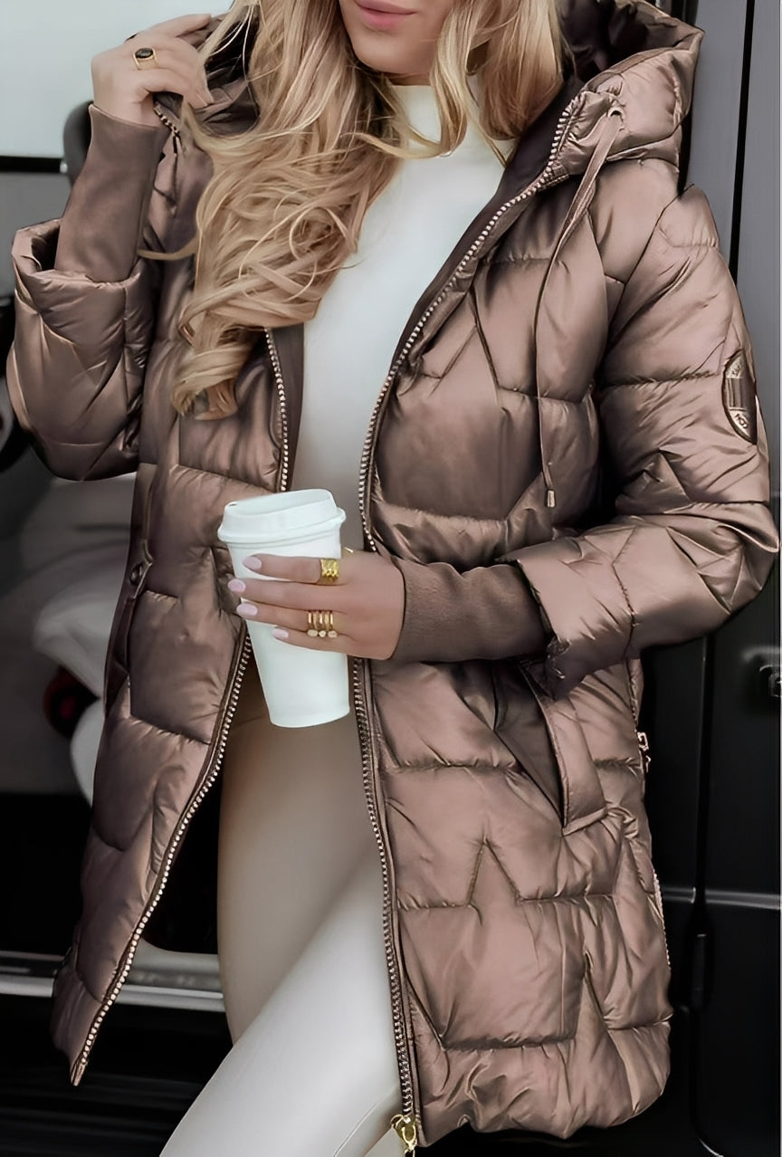 Georgina - Abrigo con capucha elegante de plumas para mujeres