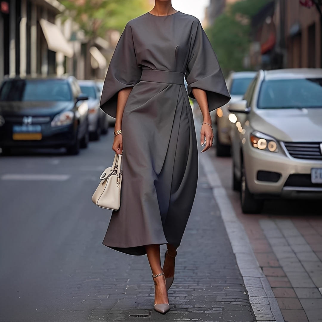 Lauriane - Vestido elegante con mangas abullonadas para mujeres