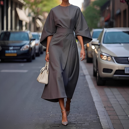 Lauriane - Vestido elegante con mangas abullonadas para mujeres