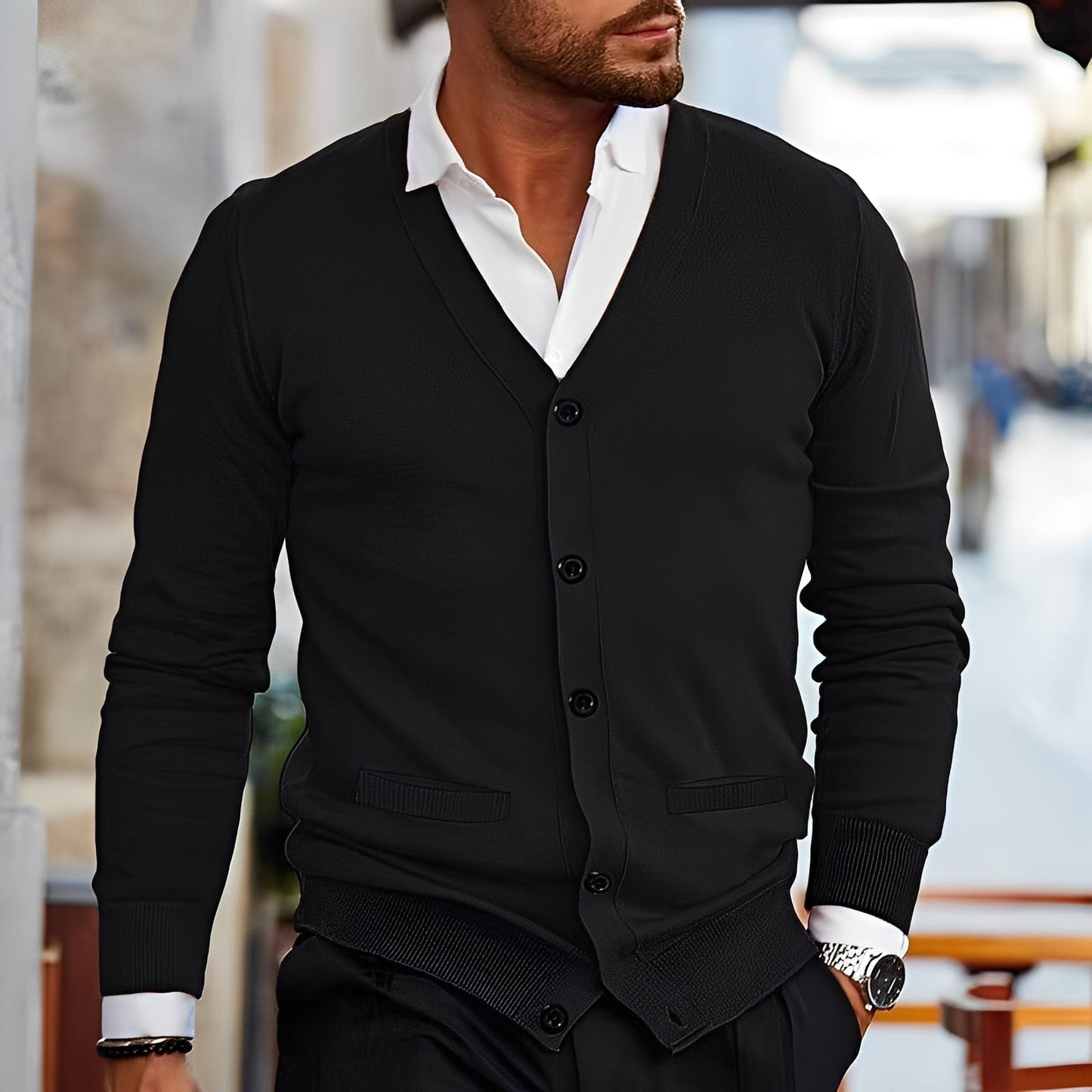 Terence - Suéter de estilo retro con bolsillos para hombres