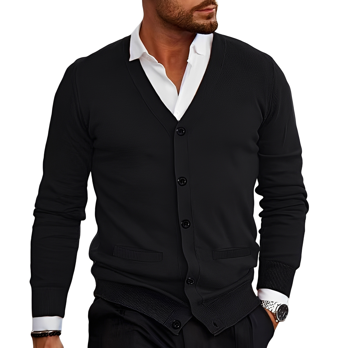 Kyler - Chaqueta de punto moderna con botones para hombres