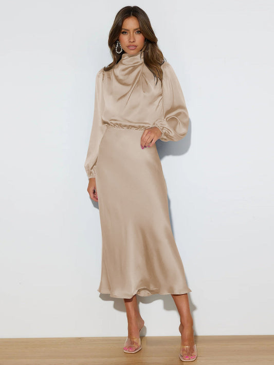 Danica - Vestido elegante con mangas largas y cuello halter para mujeres