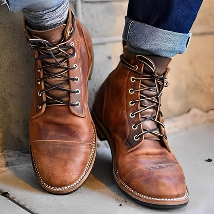 Garrick - Botas de Cuero Retro Estilo Sólido para Hombres