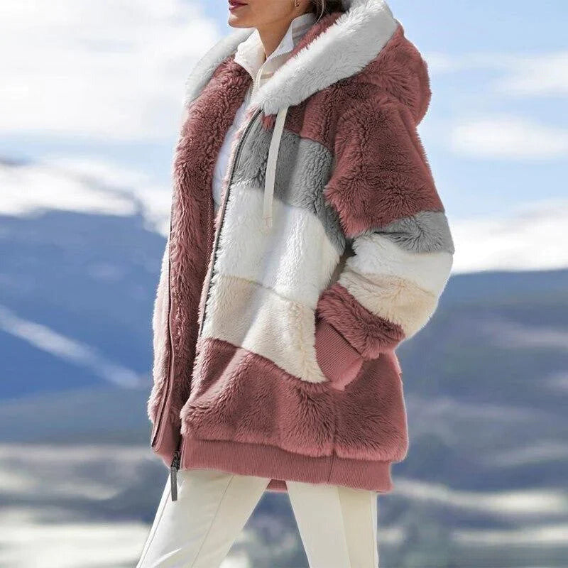 Alice – Chaqueta con capucha de tweed cómoda con forro de lana
