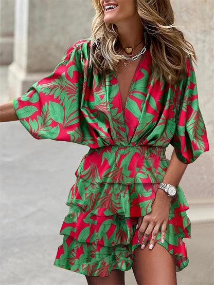Liora – Vestido Floral con Escote en V y Volantes