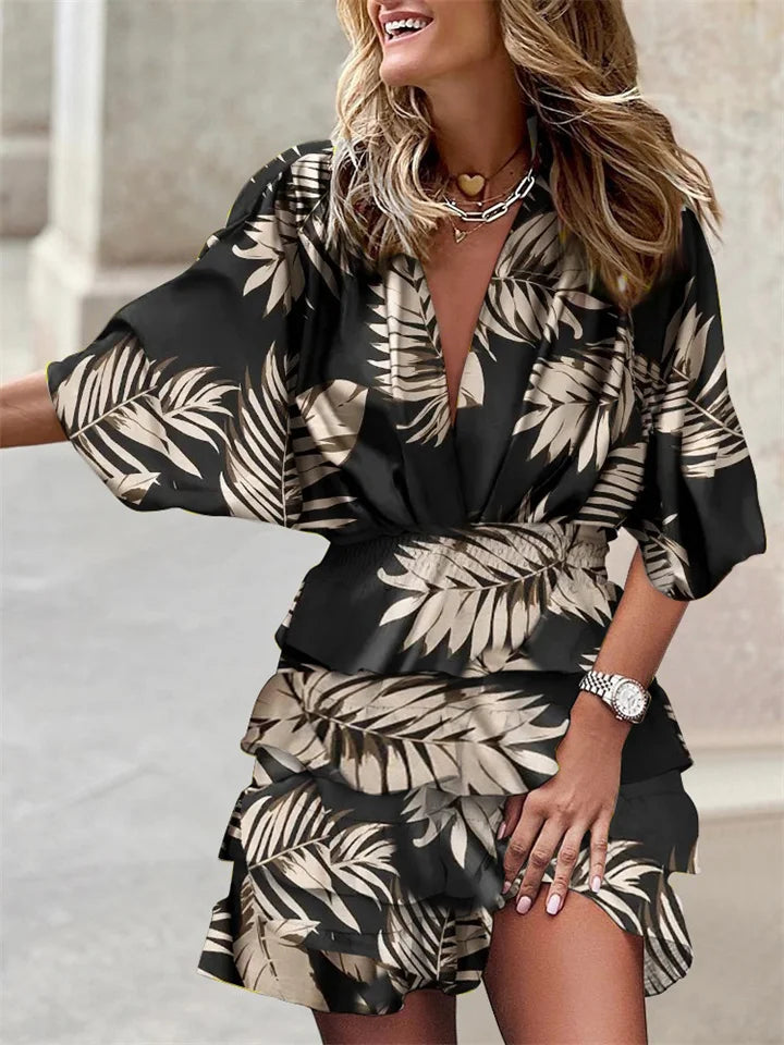Liora – Vestido Floral con Escote en V y Volantes