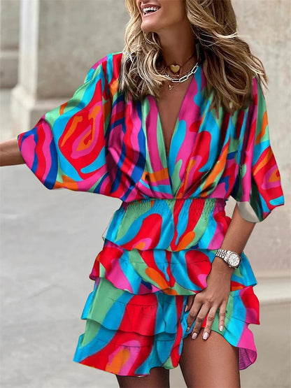 Liora – Vestido Floral con Escote en V y Volantes