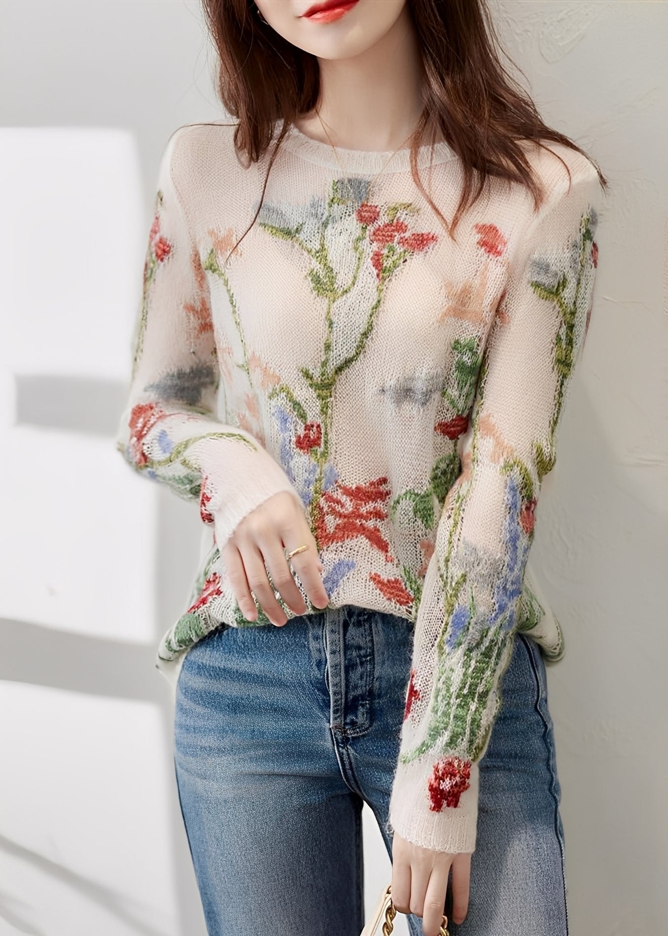 Gisselle - Suéter elegante de punto con diseño de flores para mujer