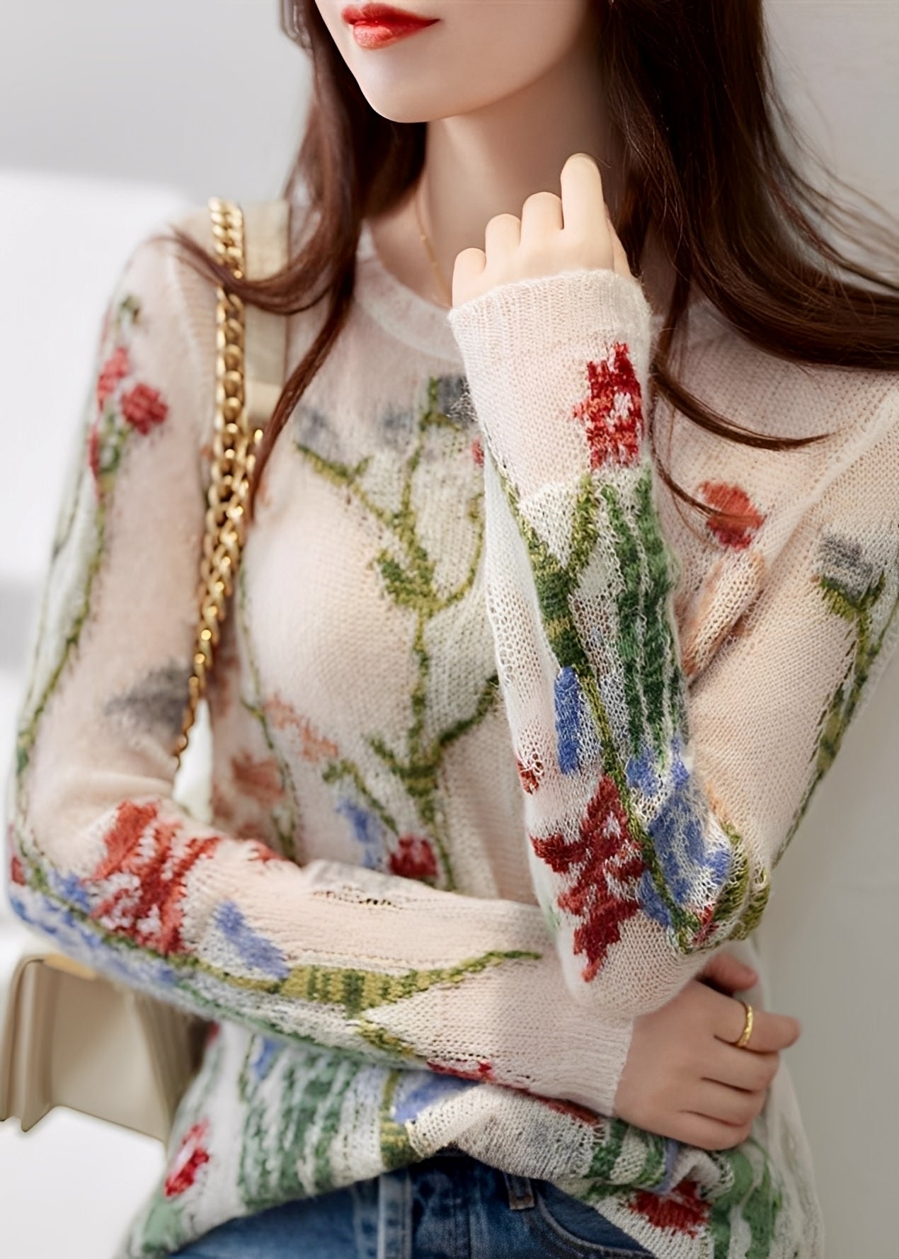 Gisselle - Suéter elegante de punto con diseño de flores para mujer