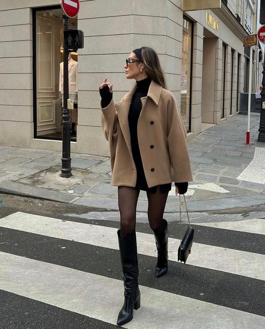 Elena – Abrigo Oversize de Lana Mezclada Doble-Breasted