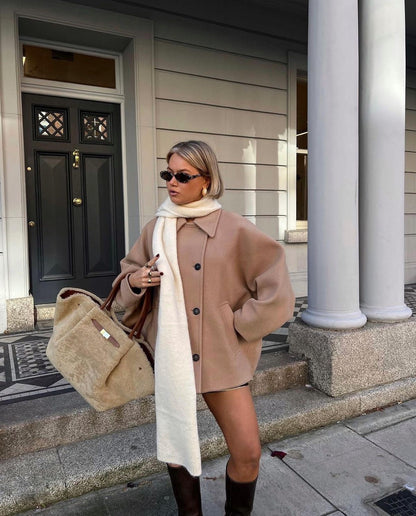 Elena – Abrigo Oversize de Lana Mezclada Doble-Breasted
