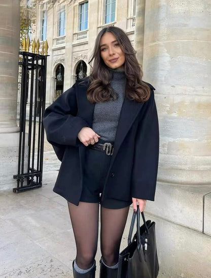 Elena – Abrigo Oversize de Lana Mezclada Doble-Breasted