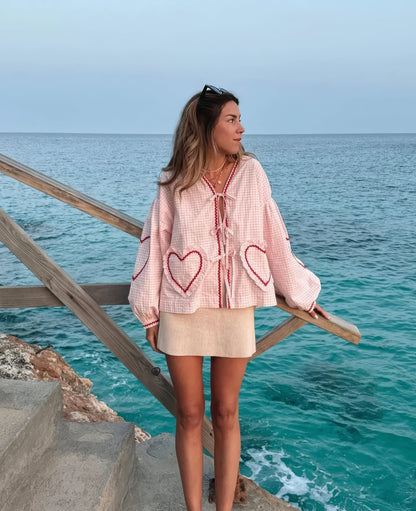 Claudia – Blusa Gingham con Lazo