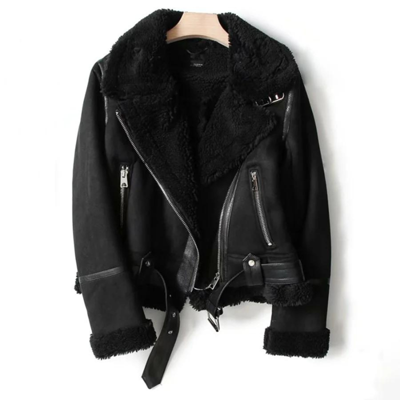 Macie – Chaqueta de cuero con interior Sherpa