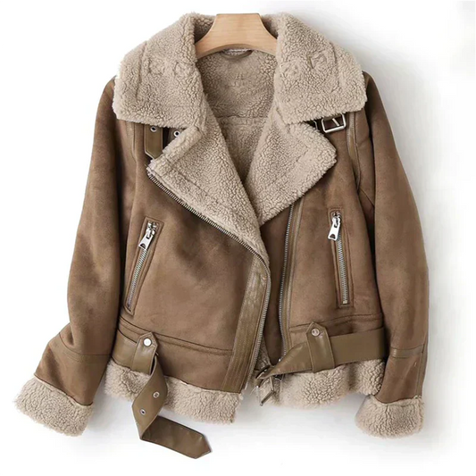 Macie – Chaqueta de cuero con interior Sherpa