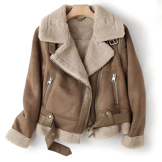 Yasmine - Chaqueta biker cálida de cuero de oveja para mujeres