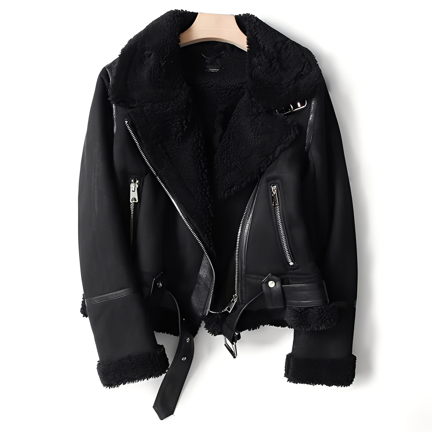 Yasmine - Chaqueta biker cálida de cuero de oveja para mujeres