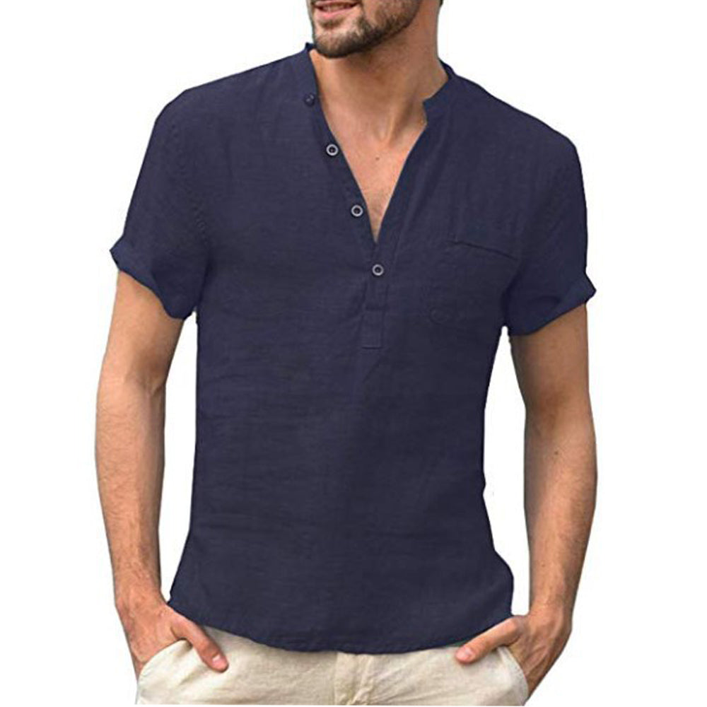 Korbin - Camisa ligera de lino con mangas cortas para hombres