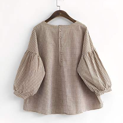 Tahlia - Blusa casual de cuadros con diseño asimétrico para mujeres