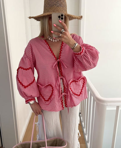 Claudia – Blusa Gingham con Lazo